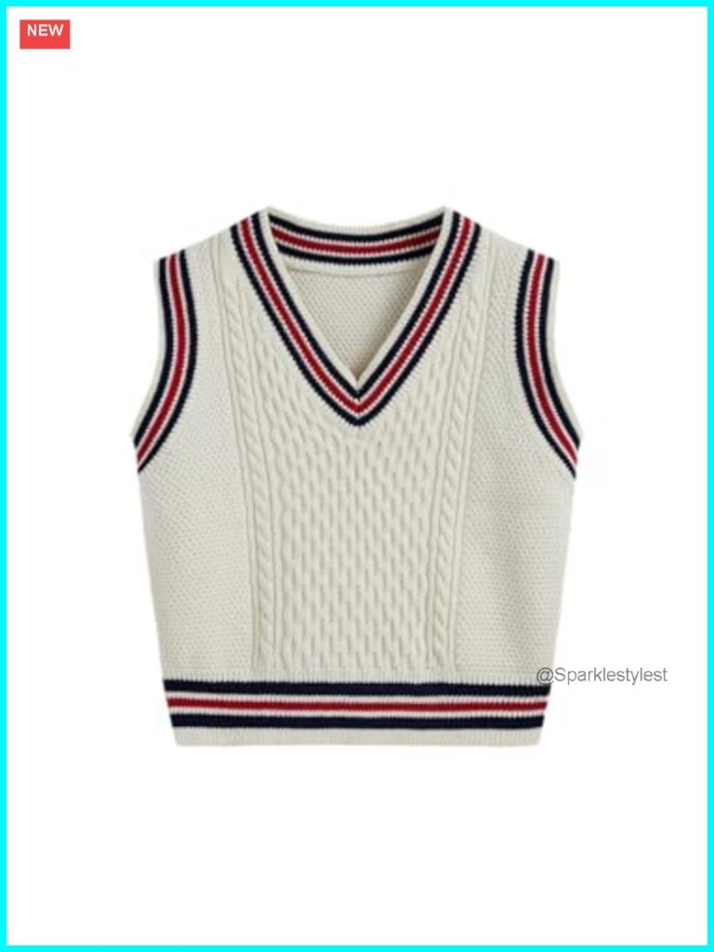 V Neck Sleeveless Cable Knit Oversized Sweater Vest Contrasting